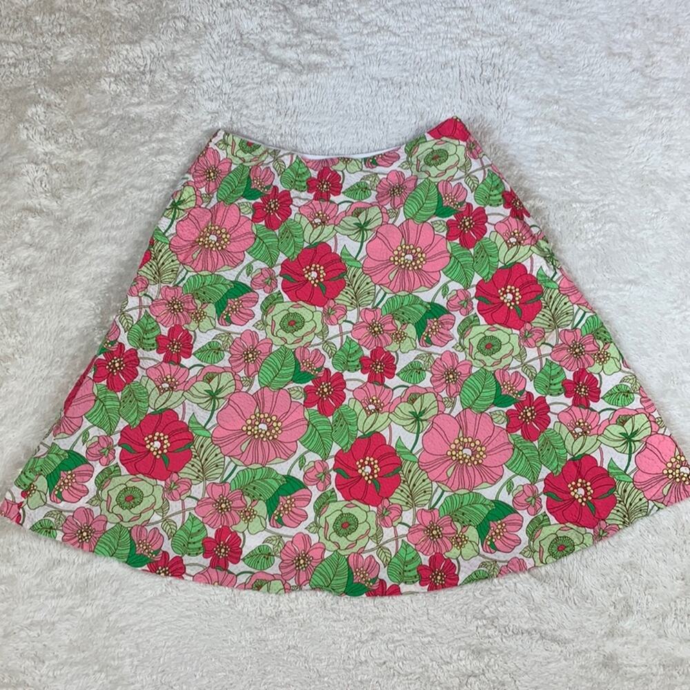 Gap textured‎ 100% cotton pink and green flower print a line skirt, size 0
